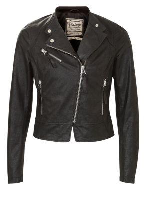 Black (Black) Black Leather Peplum Biker Jacket | 264609201 | New Look