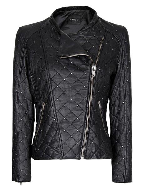 Mango Quilted Leather Jacket, Black