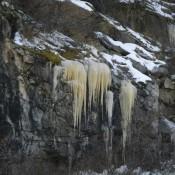 Ice formations on the cliffside