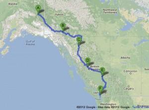 Road Trip Route Tok, AK to Vancouver, BC along the Cassiar & Trans-Canada Highway