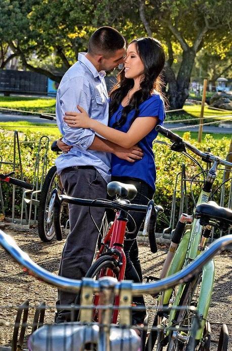 couple with bicycle engagement photography