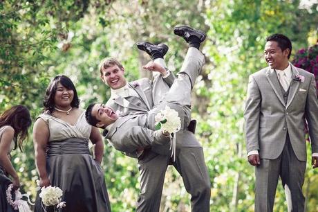 groomsmen playing outside