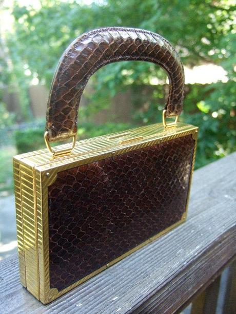 1950s Opulent Art Deco Snakeskin Diminutive Compact / Cigarette Case by Evans