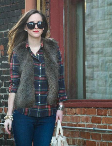 Fur Vest + Plaid // SideSmile Style