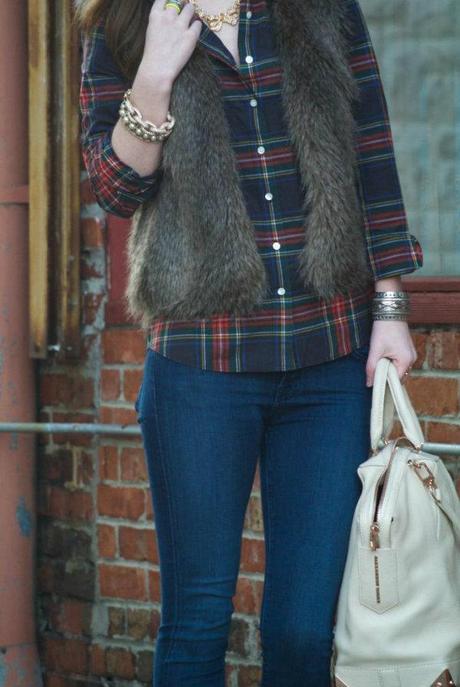 Fur Vest + Plaid // SideSmile Style