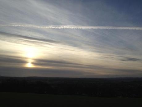 Sun and aircraft cloud, Costorphine Hill, Edinburgh