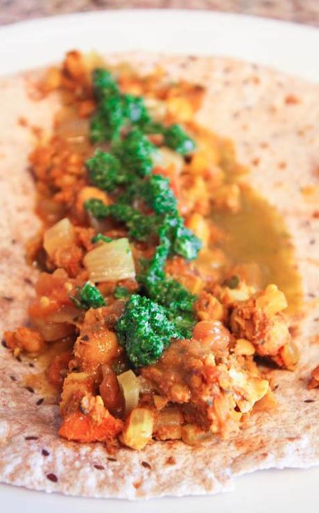 Vegetarian “Dosas” with Curried Chickpeas and Mint Chutney