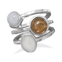 X8047 set of 3 silverplated brass rings with jade, agate ...