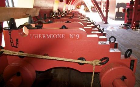 cannons on the L'Hermione French frigate in Rochefort, France