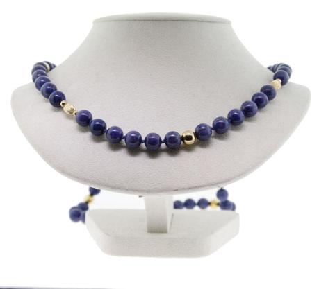 14K Yellow Gold Bead and Lapis Endless Strand