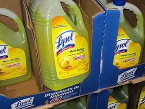 English: Lysol products on a Costco store shelf.
