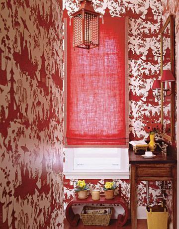 using red in interior design, red in a powder room, Meg Braff Interiors