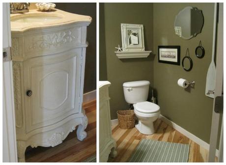 A powder room transformation with paint and accessories from The Inspired Room blog