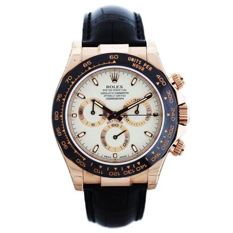 Rolex Daytona 116515 Rose Gold Ivory Dial with Leather Strap Mens Watch