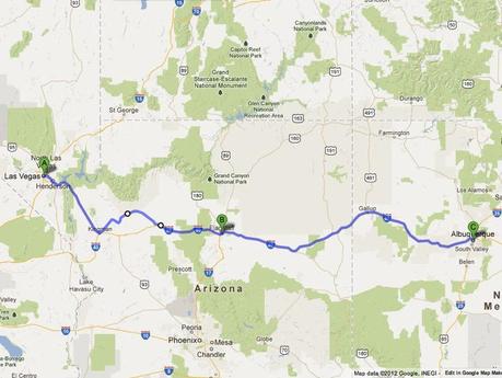 Road Trip Route from Las Vegas Flagstaff AZ Albuquerque NM