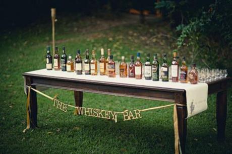 A Well-Stocked Wedding Bar Whiskey, anyone? Image from DIY Weddings