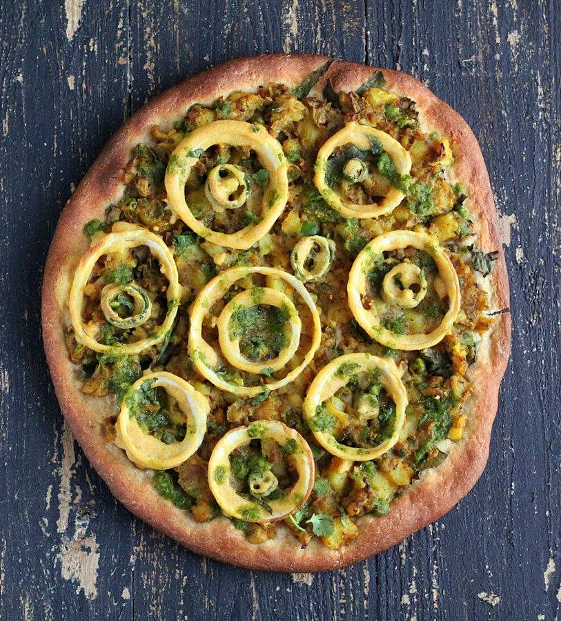 Guest Blogger: Vegan Richa – Samosa and Onion Bhajji Pizza with Wheat Chickpea Crust