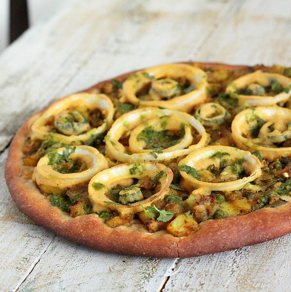 Guest Blogger: Vegan Richa – Samosa and Onion Bhajji Pizza with Wheat Chickpea Crust