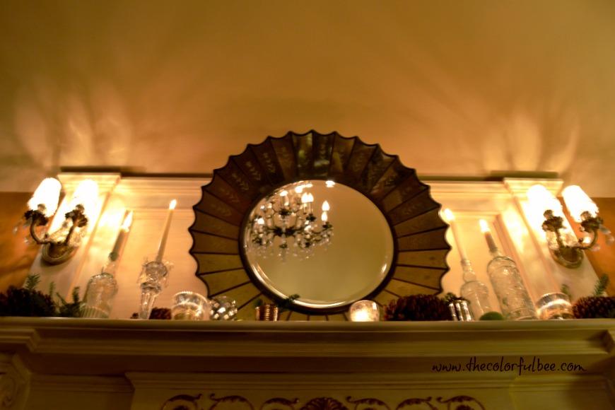mantle with chandelier
