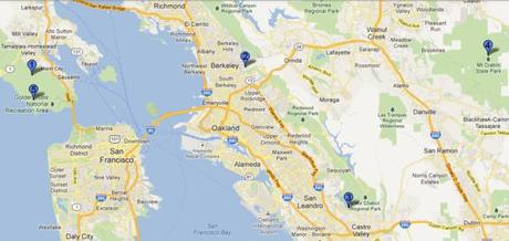 Map of trail hills to run from East Bay to Marin Headlands