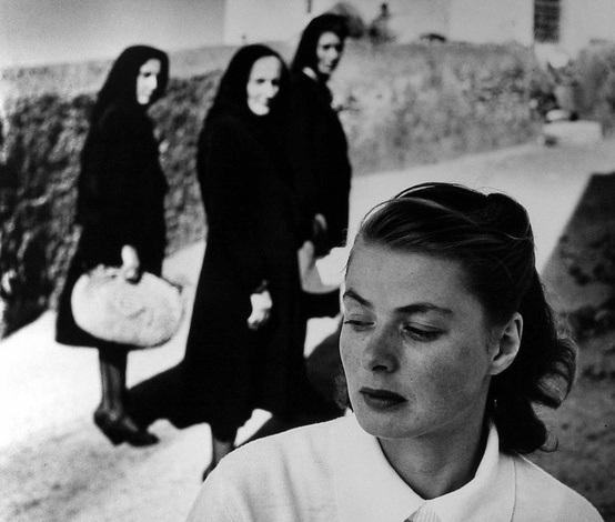 ingrid bergman attracts curiosity of local women in the village where she is on location for roberto rossellini’s ‘stromboli’, italy, 1949 photo by gordon parks
