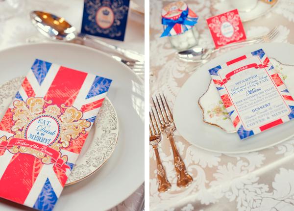 wedding program and menu with British theme