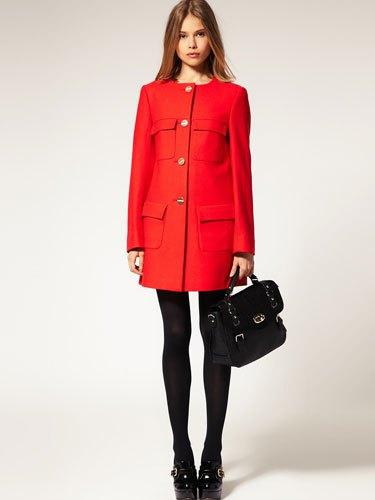 ASOS Minimal Red Coat with Gold-colored Buttons