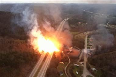 Gas line explodes in West Virginia; homes burn, freeway damaged