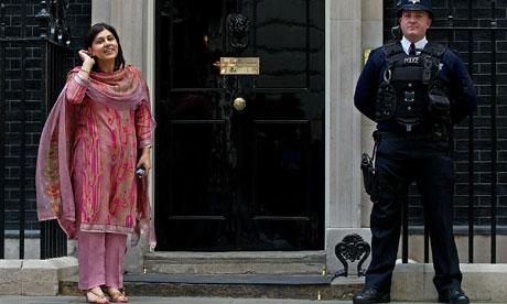 Baroness Warsi wearing shalwar khameez at Downing Street in May 2010