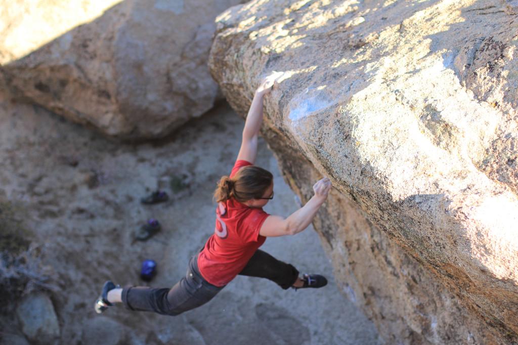 Flannery Shaw-Nemirow sticks the lip of Fly Boy (V8). She's house-sitting our trailer while we're gone.