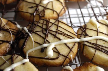 Butter Cookies Drizzled with Melted Chocolate and White Chocolate