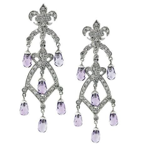 18K White Gold Amethyst Drop Chandelier Earrings