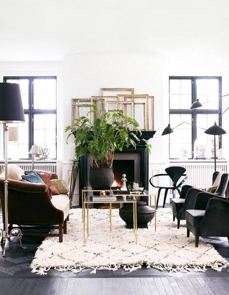 Day Birger et Mikkelsen living room black white brass beni ourain serge mouille Lonny Dec 2012