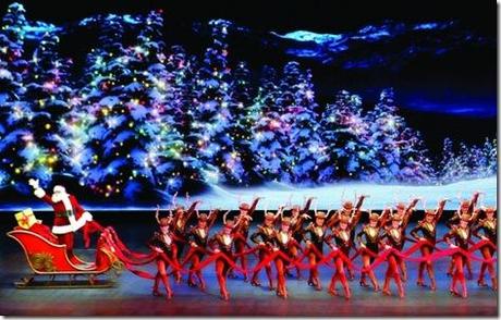 Santa and his beautiful reindeers from The Radio City Christmas Spectacular, written by Linda Haberman and featuring the Rockettes.