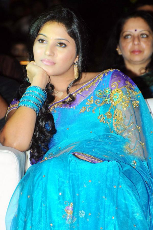 Anjali - Beautiful pics in Blue Saree at SVSC Audio Launch Full Gallery