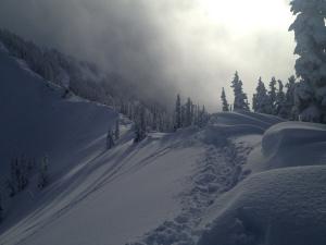 The Hike to Morning Glory looking back at Northway Notch yesterday