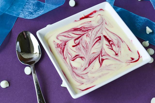 White Chocolate Mousse with Raspberry Swirls