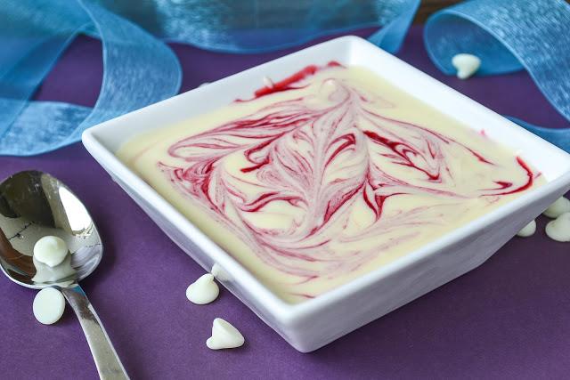 White Chocolate Mousse with Raspberry Swirls