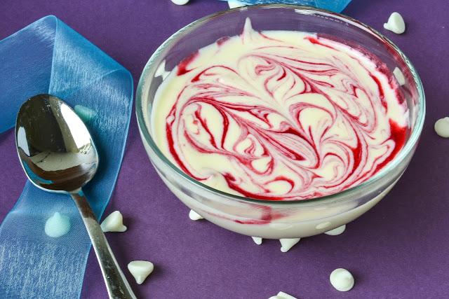 White Chocolate Mousse with Raspberry Swirls