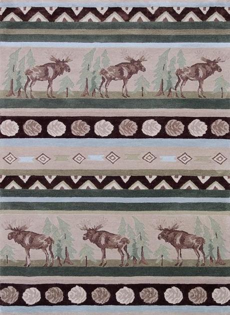 Christmas Inspiration From Around the World 8' x 10' Hand Tufted Area Rug Moose Pattern in Beige and Green