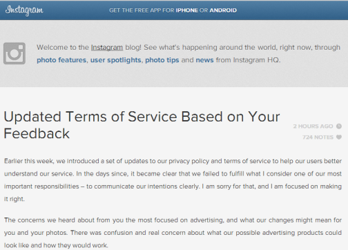instagram terms of service