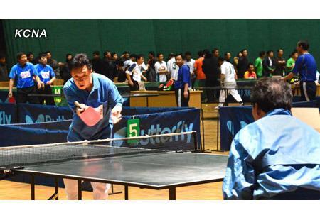 Table tennis play during a tournament for officials and employees of the party, government and economic institutions at Pyongyang Indoor Stadium on 19 December 2012 (Photo: KCNA)