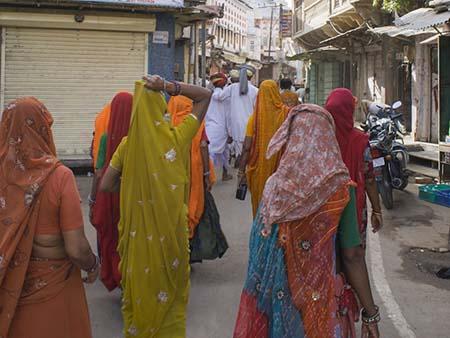 Indian women wearing colourful saris in Pushkar