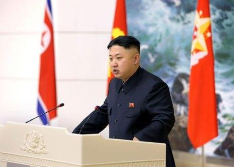 Kim Jong Un delivers a congratulatory address at a banquet hosted on 21 December 2012 by the KWP Central Committee for scientists and personnel who participated in the 12 December 2012 launch of the U'nha-3 rocket and Kwangmyo'ngso'ng-3 satellite. (Photo: Rodong Sinmun)