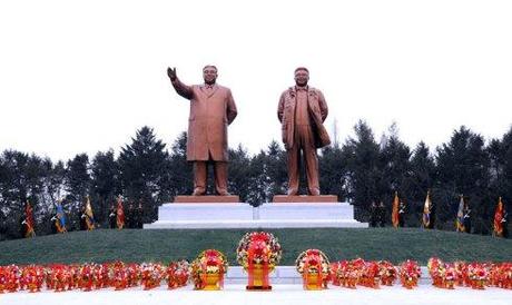 Statues of Kim Il Sung (L) and Kim Jong Il (R) in Hamhu'ng, South Hamgyo'ng Province unveiled during a 21 December 2012 ceremony (Photo: Rodong Sinmun)