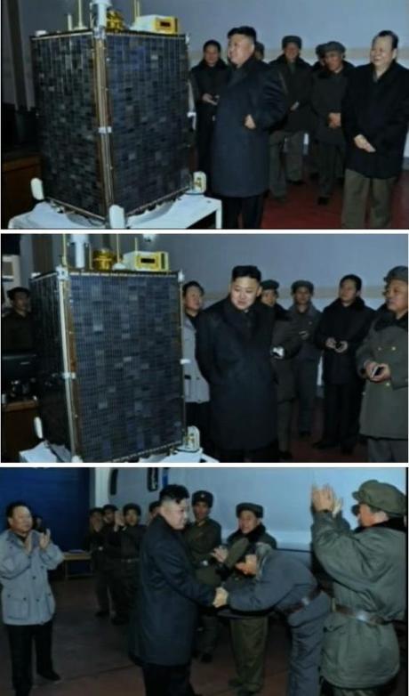 KCST managers brief KJU on the Kwangmyo'ngso'ng-3 satellite (Photos: KCTV screengrabs)