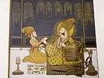 Painting of king on throne smoking a hookah pipe