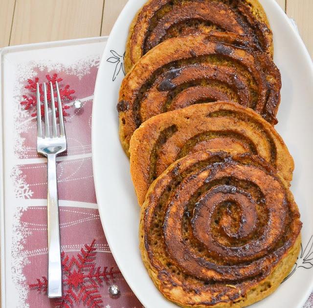 Gingerbread Cinnamon Roll Pancakes