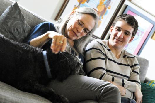 Some of the family (dog included) cuddled up on the couch pre present-opening. 