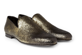 Festivity For the Feet:  Jimmy Choo Sloane Glitter-Finish Leather Slippers